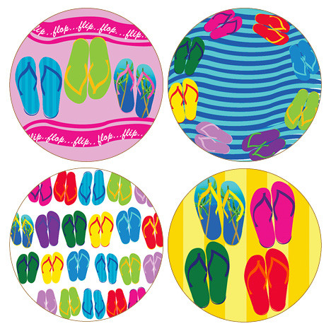 Colorful Flip Flops Round Sandstone Coasters